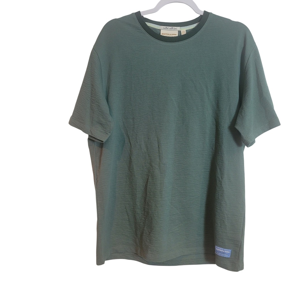 Scotch & Soda Mens Forest Green Waffle Textured Short Sleeve Tee Shirt Large